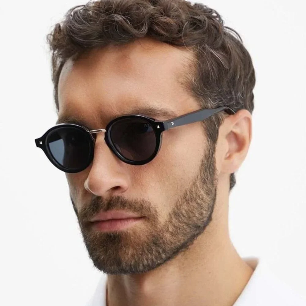 NEW VALENTINO SUNGLASSES BLACK/GRAY MEN ROUND EYEWEAR VALENTINO VLS-132A